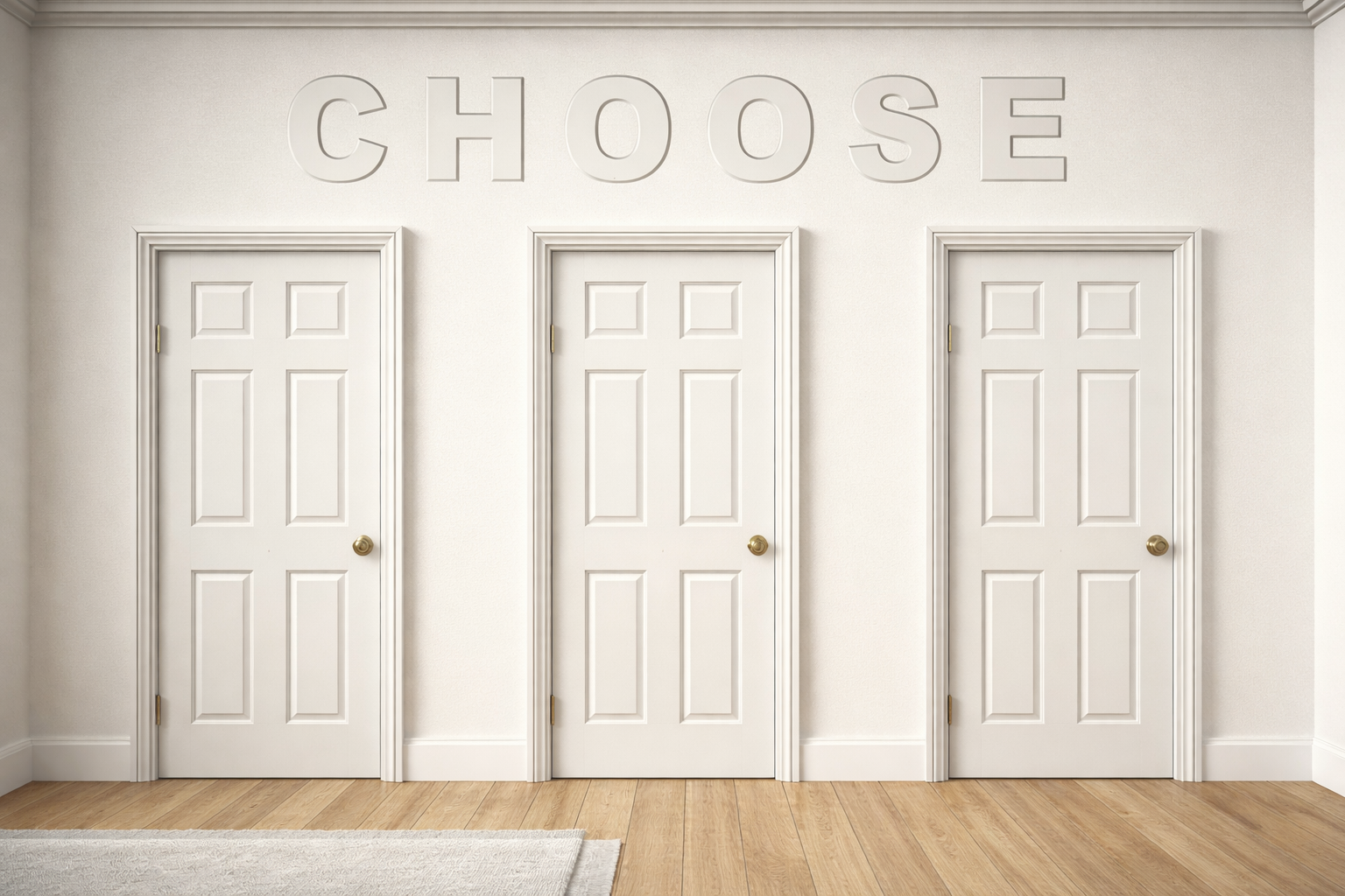Uși multiple într-un spațiu luminos, sugerând consultanță HR pentru alegerea carierei potrivite