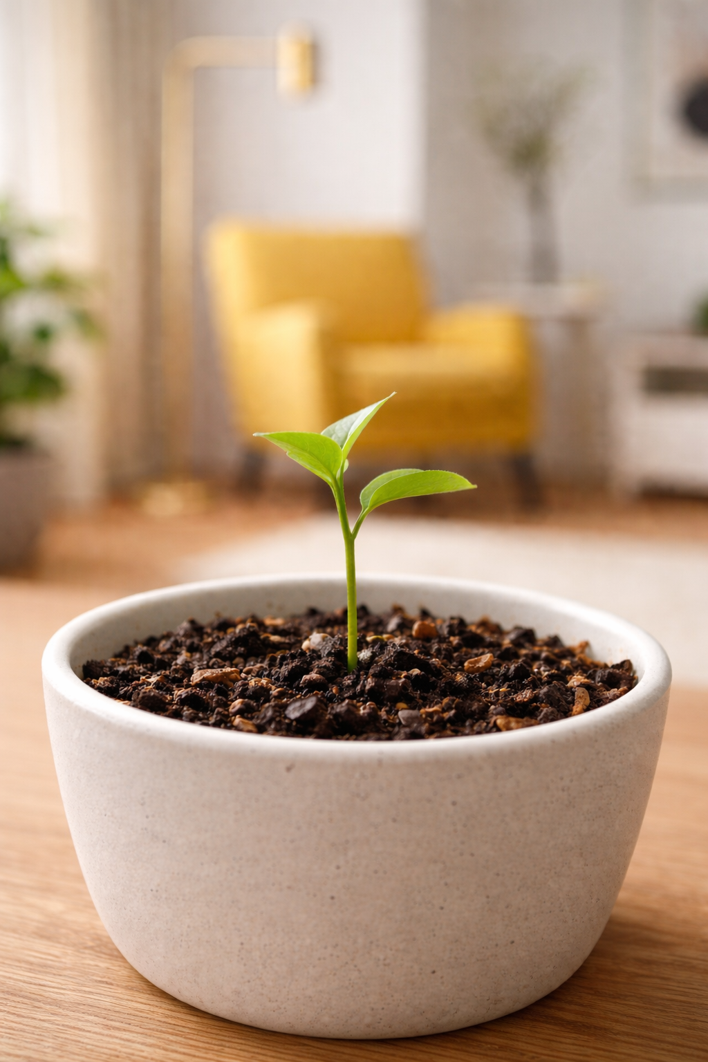 Plantă tânără în ghiveci, sugerând un nou început profesional cu sprijin prin consultanță