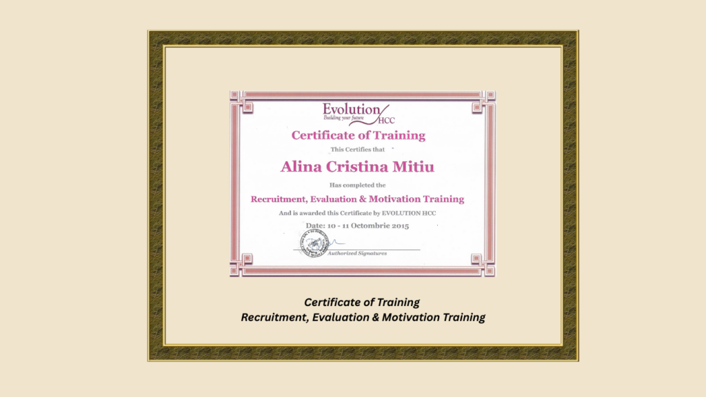 certificat recrutare , motivare si retentie personal